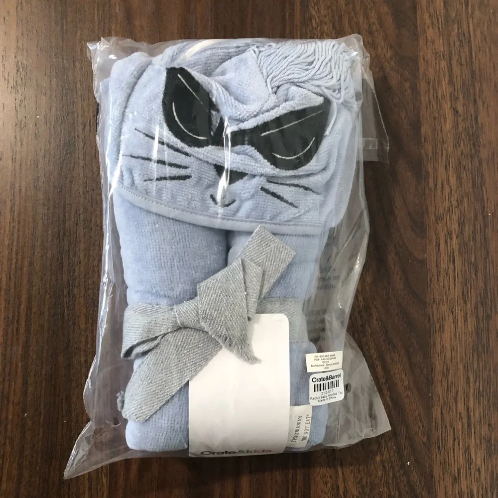 Crate & Barrel Rabbit Hooded Baby Towel Blue